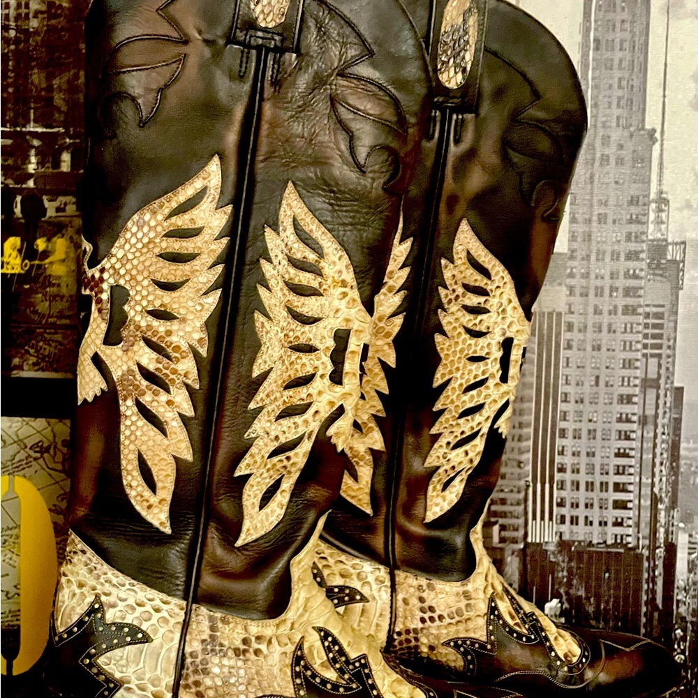 Montana Genuine Leather and Python Snakeskin Women Cowboy Boots, Knee-high.